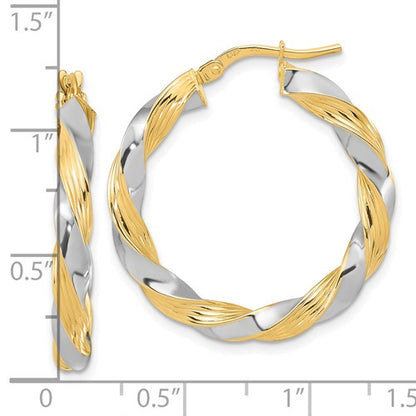 14k Two-Tone Twisted Hoop Earrings - 30 mm