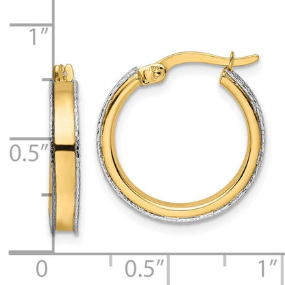 14k Two-Tone Diamond-Cut Edge Hoop Earrings 19 mm