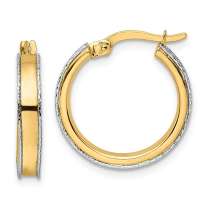 14k Two-Tone Diamond-Cut Edge Hoop Earrings 19 mm