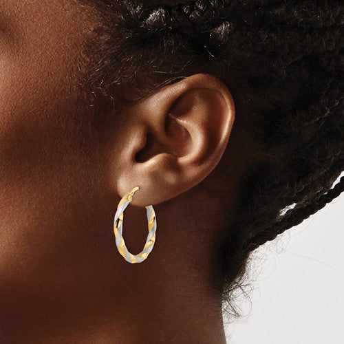 14k Two-Tone Twisted Hoop Earrings - 27 mm
