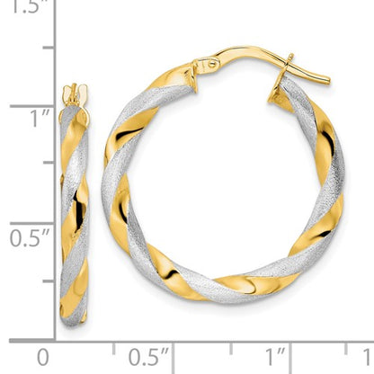 14k Two-Tone Twisted Hoop Earrings - 27 mm