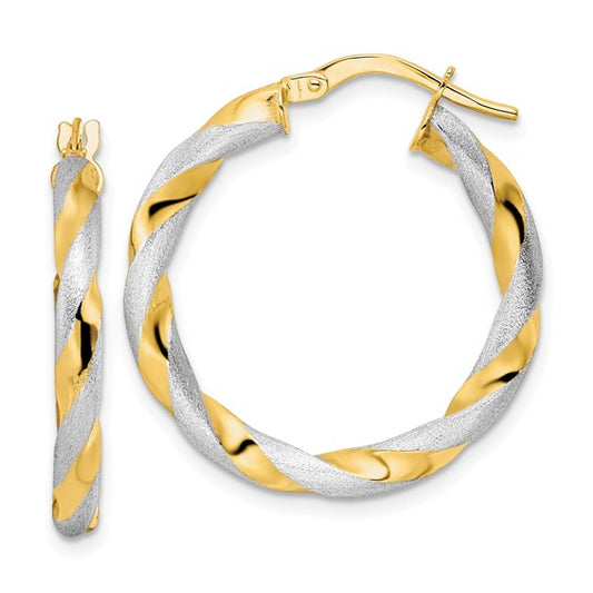 14k Two-Tone Twisted Hoop Earrings - 27 mm