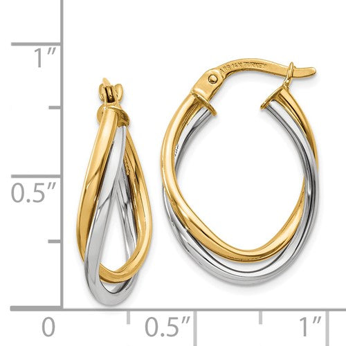 14k Two-Tone Polished Oval Hoop Earrings