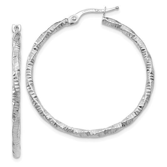 14k White 35mm Textured Hoop Earrings