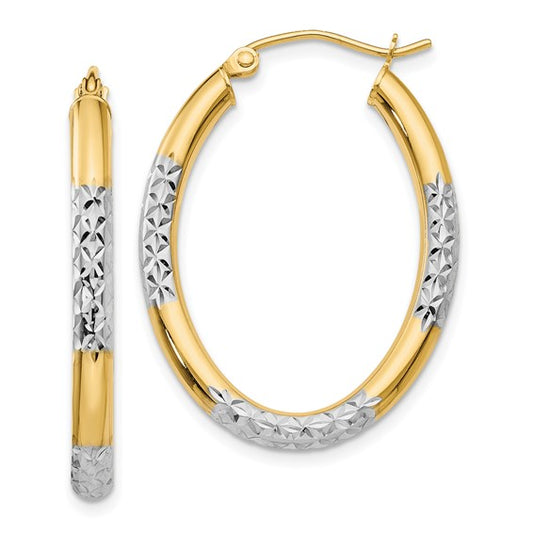 14k Two-Tone Diamond-Cut Hoop Earrings - 32mm