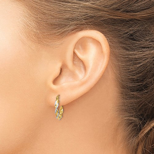 14k Two-Tone Diamond-Cut Twisted 10 mm  Hoop Earrings