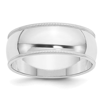 14k Milgrain Half Round Standard Wedding Bands - 8.00 mm