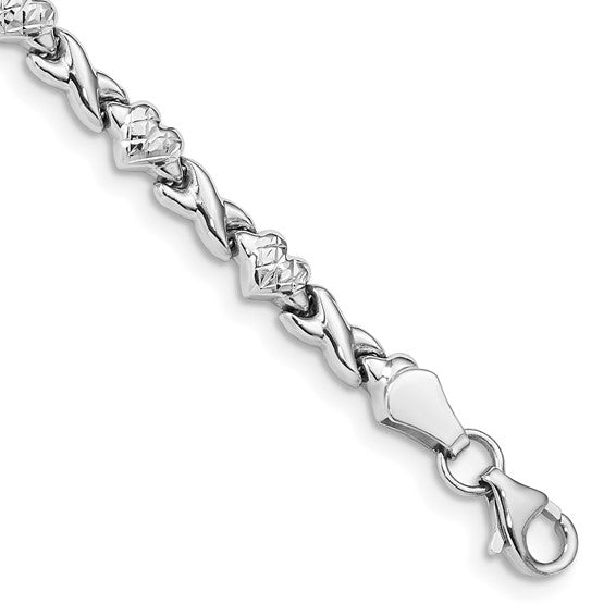 14k White Gold Polished Diamond-Cut X & Heart Bracelet