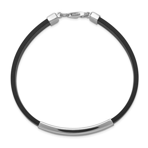 Sterling Silver Rhodium-Plated ID Black Rubber Bracelet