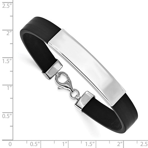 Sterling Silver Rhodium-Plated ID Black Rubber Bracelet