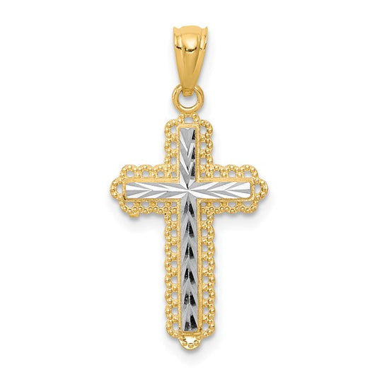 14k Two-Tone Diamond-Cut Cross Pendant