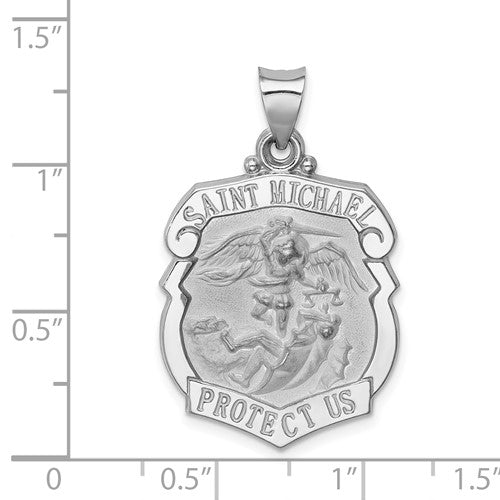 14k White St. Michael Badge Medallion - 30 mm