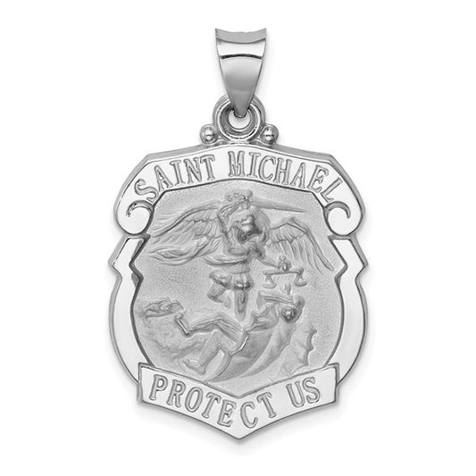14k White St. Michael Badge Medallion - 30 mm